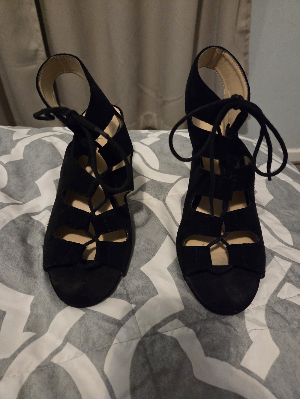 Sole Society Black Lace-Up Cutout Heeled Sandals-8